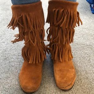Brown fringe boots